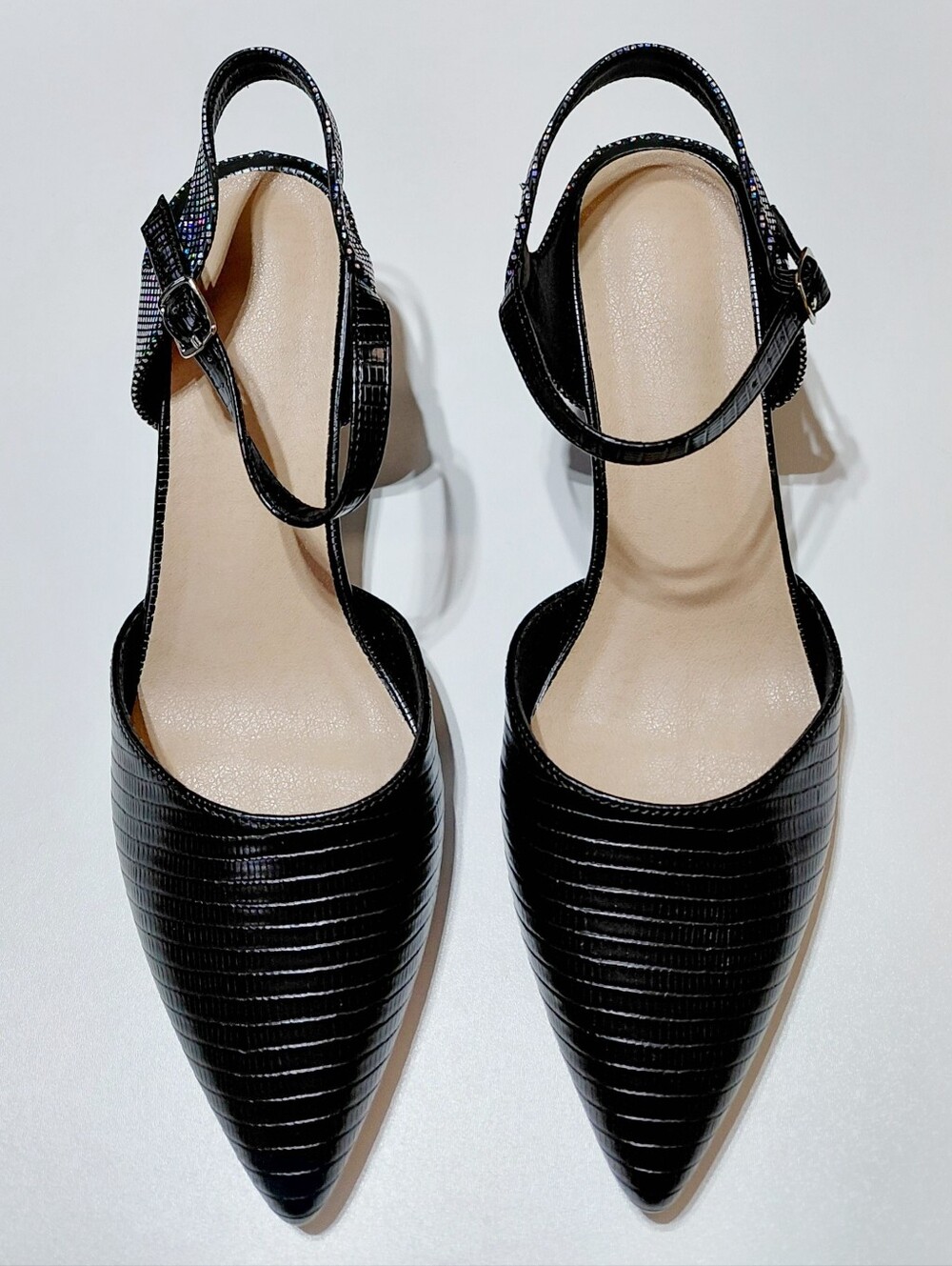 Women's Black Pointed Toe Block Heel Slingback Heels Size 42